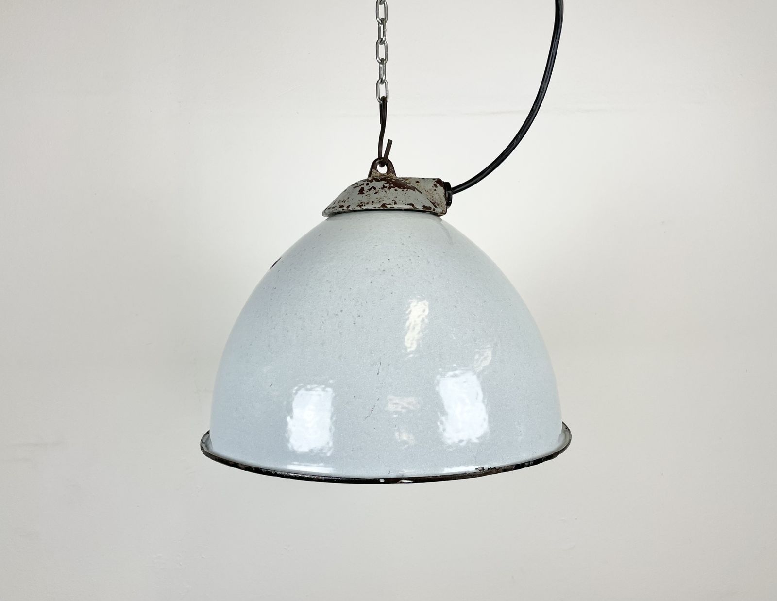 199.0 Industrial Grey Enamel Factory Lamp With Cast Iron Top From Zaos, 1960s photo