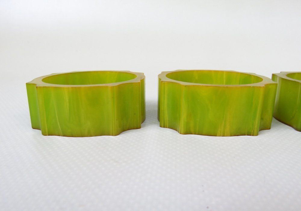 photo vinterior Art Deco Catalin Napkin Rings In Green Amber, Set Of 6