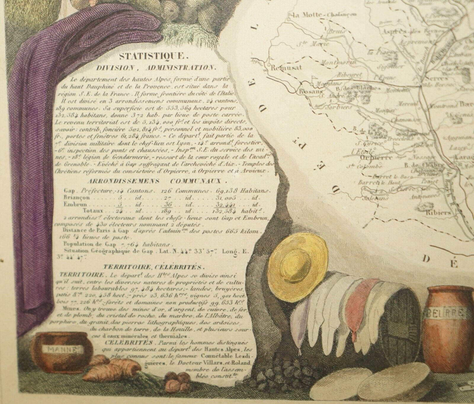 Fine Antique 1856 Hand Watercolour Map Of Dept Des Hautes Alpes By Levasseur's photo vintage