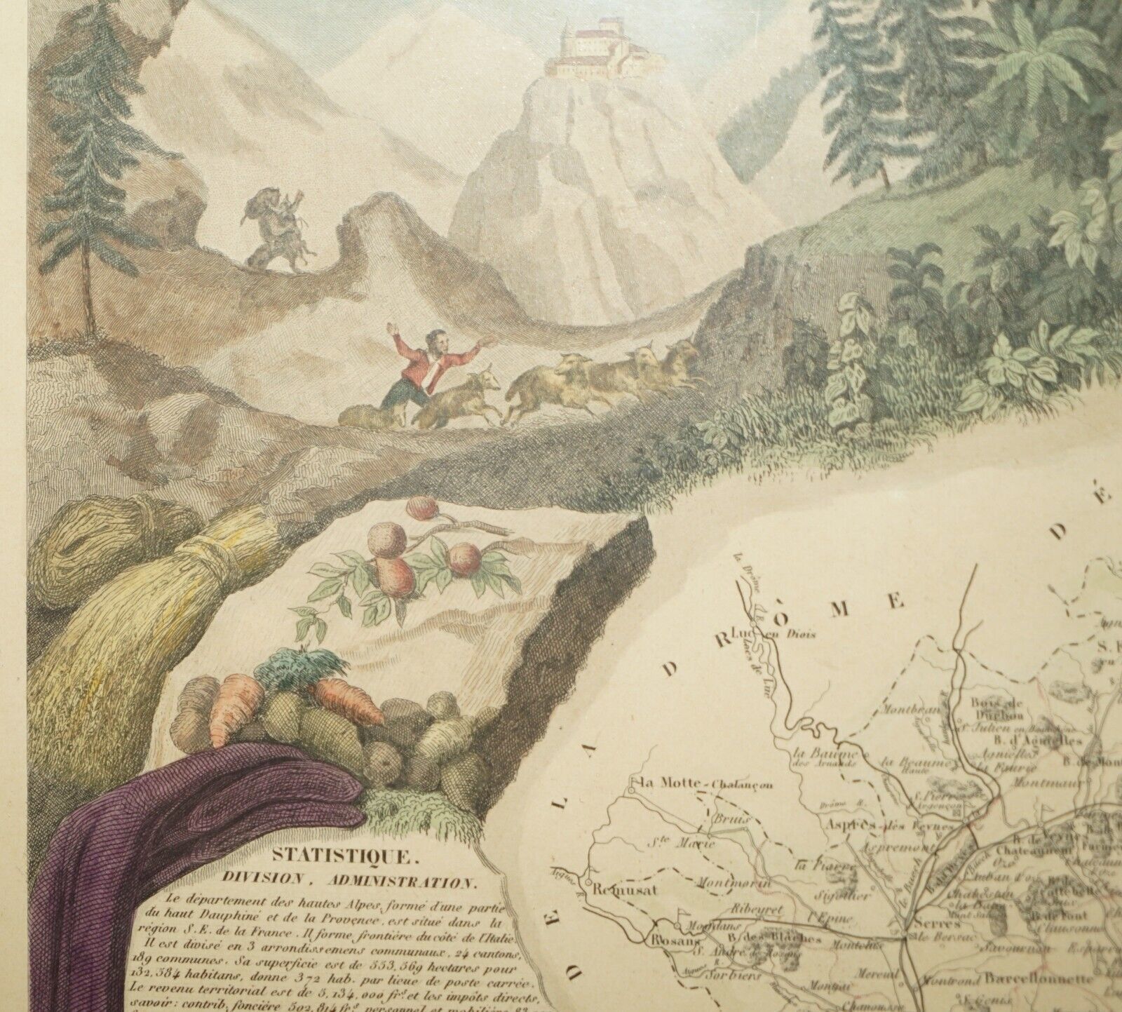 photo furniture Fine Antique 1856 Hand Watercolour Map Of Dept Des Hautes Alpes By Levasseur's