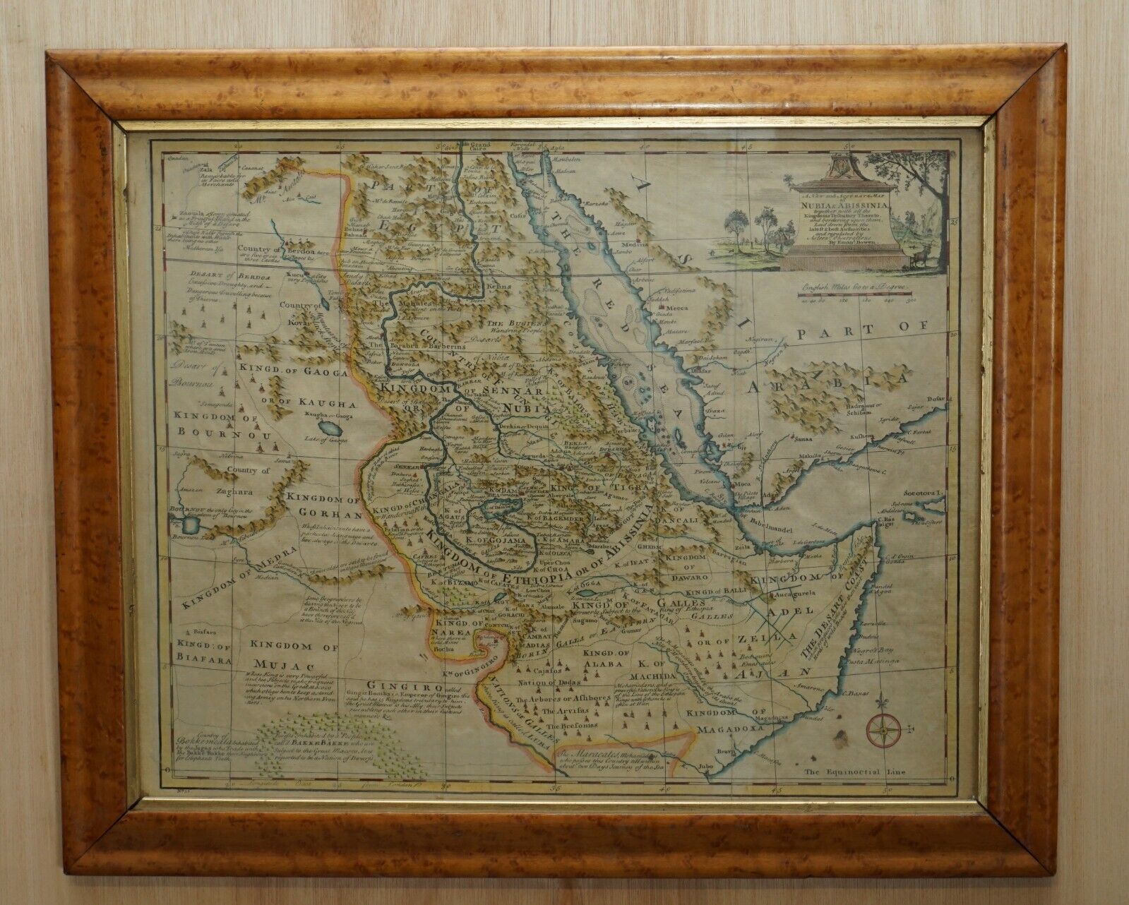 London 1744 Published Watercolour Antique Map Of East Africa By Eman Bowen