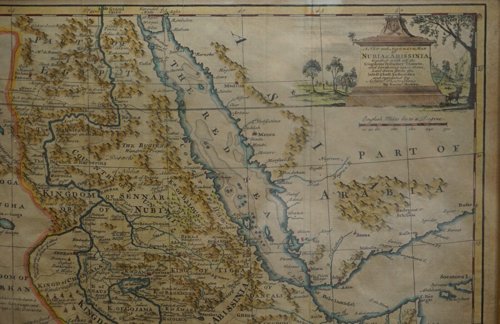 London 1744 Published Watercolour Antique Map Of East Africa By Eman Bowen photo vintage