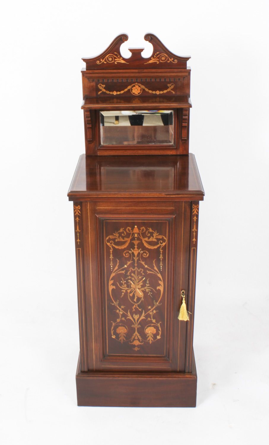 Pair Edwardian Mahogany Marquetry Bedside Chests 19th C photo for sale