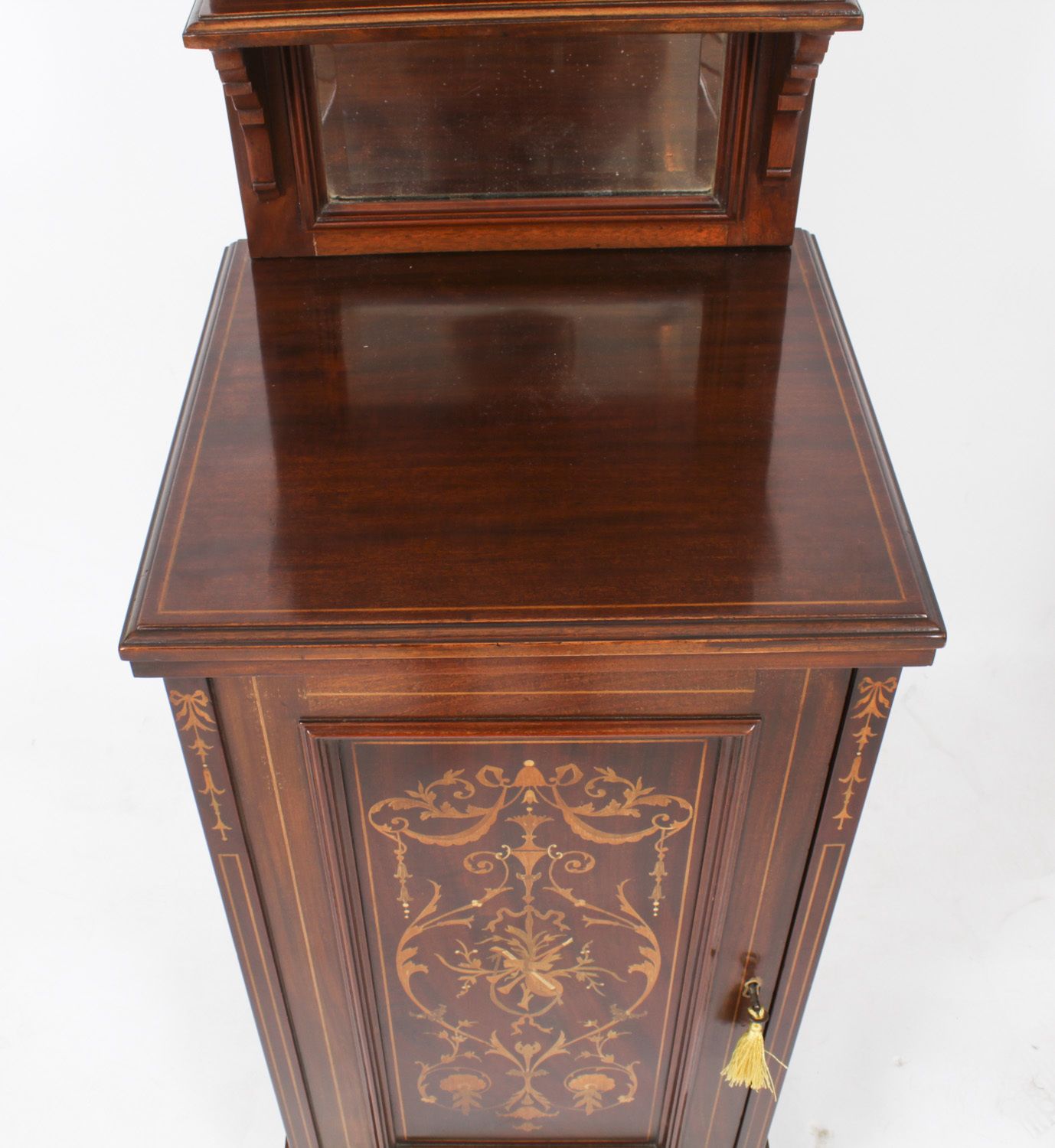 photo buy Pair Edwardian Mahogany Marquetry Bedside Chests 19th C