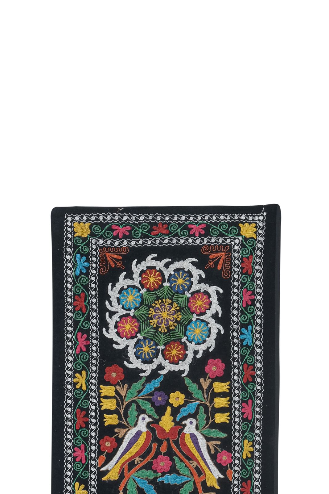 Colorful Velvet Suzani Table Runner, Handmade Decorative Uzbek Fabric, Bird Motifs Suzani Wall Decor 1'7" X 12'4" photo 120.0