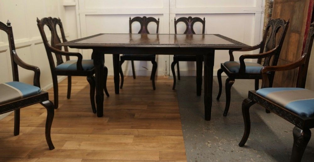 Carved Extending Table And 6 Matching Carver Chairs photo for sale
