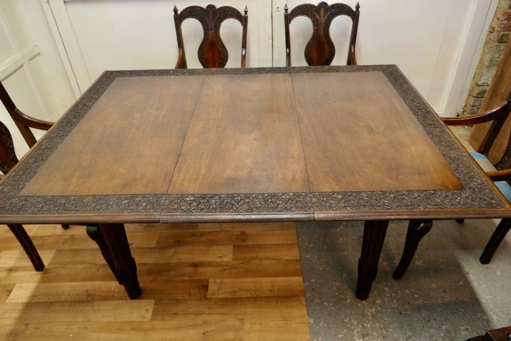Carved Extending Table And 6 Matching Carver Chairs photo vintage