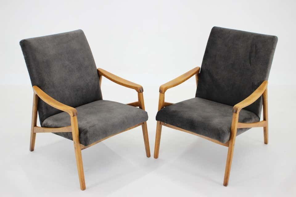 1960s Pair Of Beech Armchairs Czechoslovakia photo Furniture