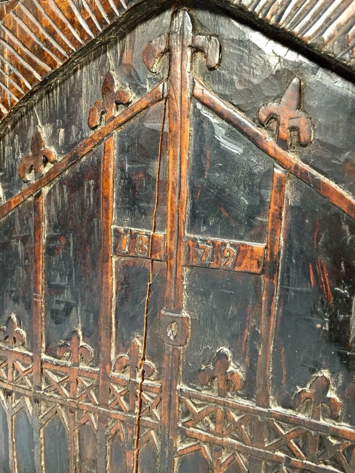 Antique Wooden Carved Fire Screen Of Liskeard Pipe Well Of St Martins C.1879 photo 425.0
