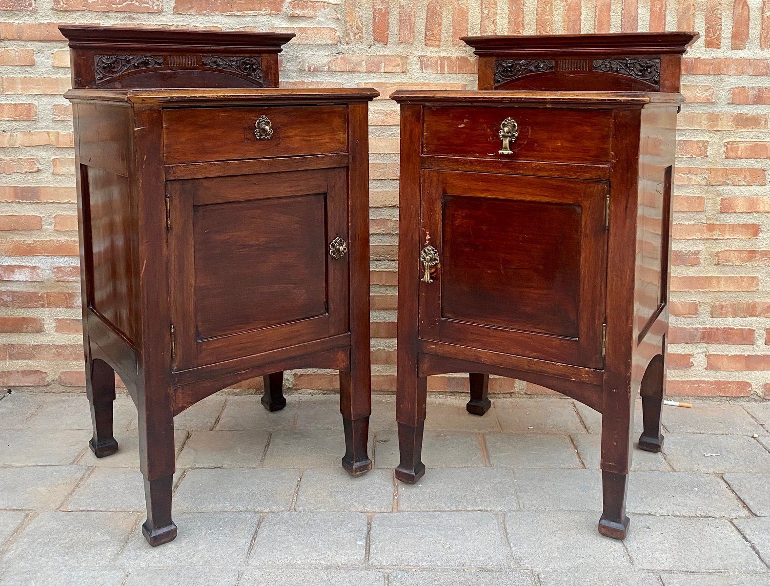 Art Nouveau Walnut Nightstands, 1900s, Set Of 2 photo furniture