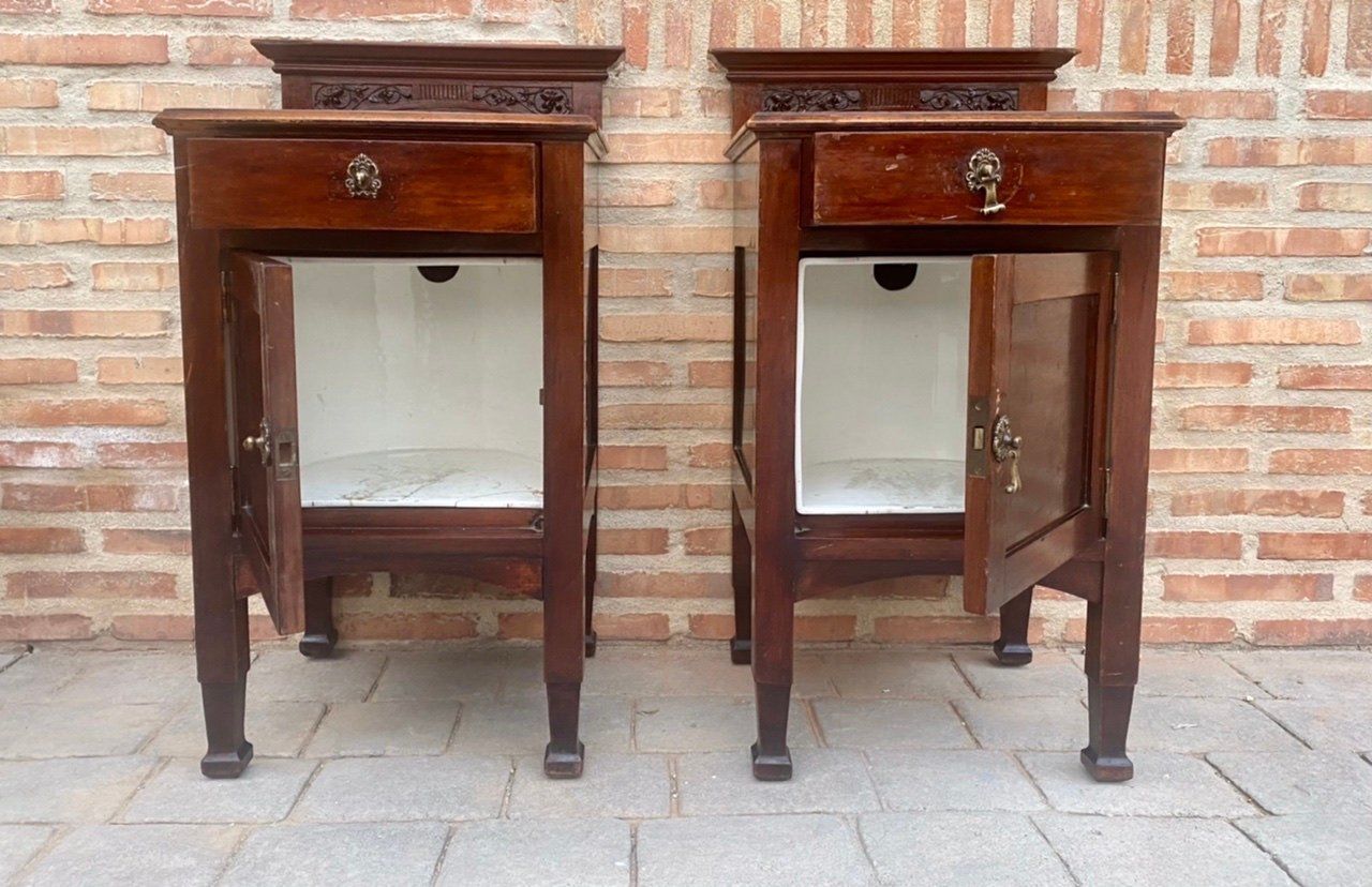Art Nouveau Walnut Nightstands, 1900s, Set Of 2 photo Furniture