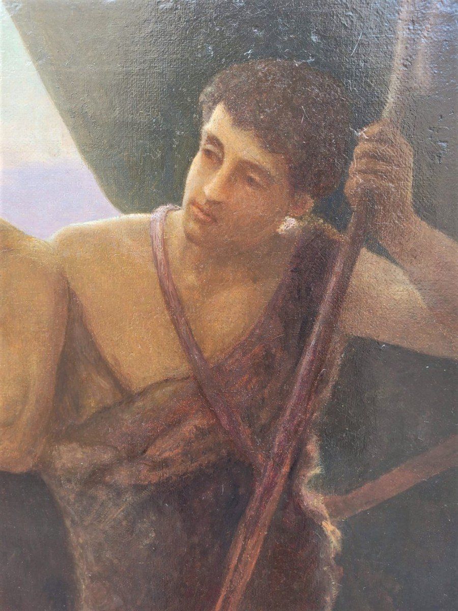 Large Neoclassical Oil On Canvas, "Young Emperor With Muses", 19th Century photo buy