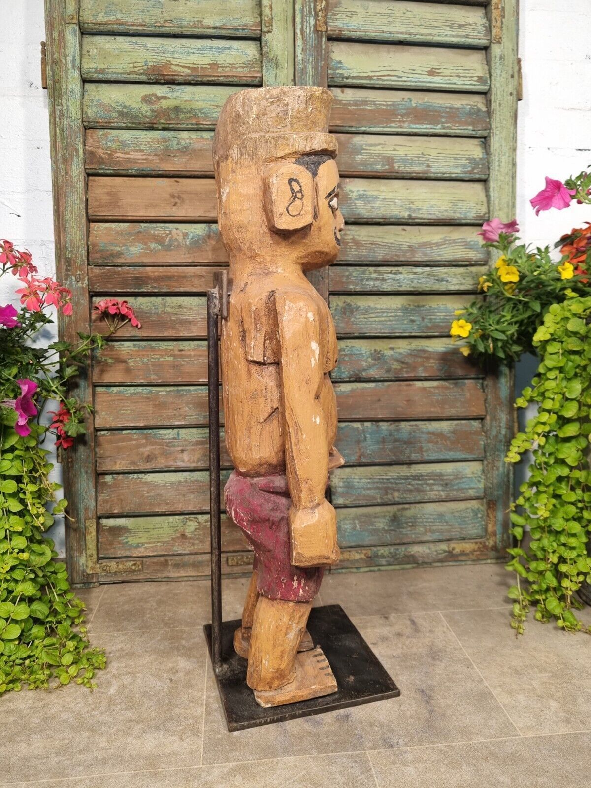 Antique Indian Hand Carved Wooden Painted Sculpture On Stand photo 275.0