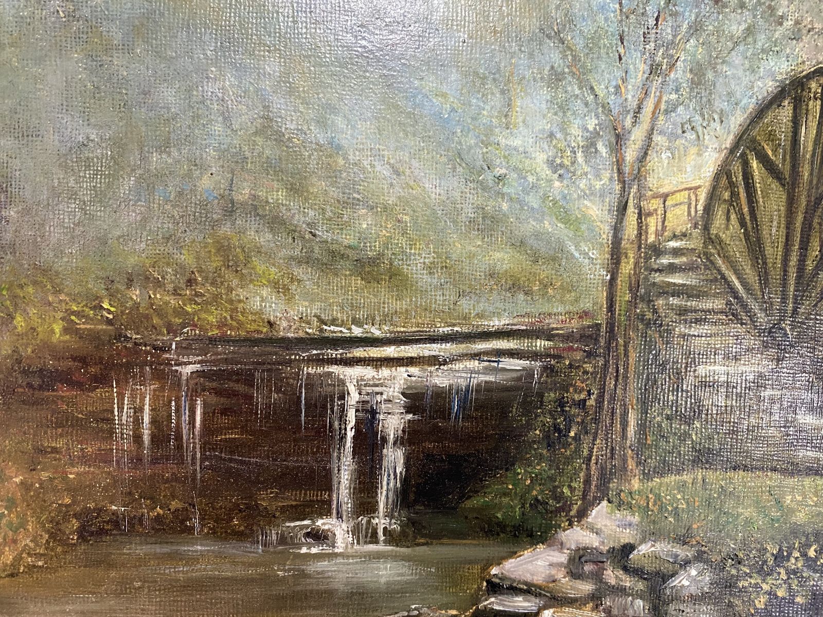 Oil Painting   Water Wheel With A Mill House Signed Prescott photo Art