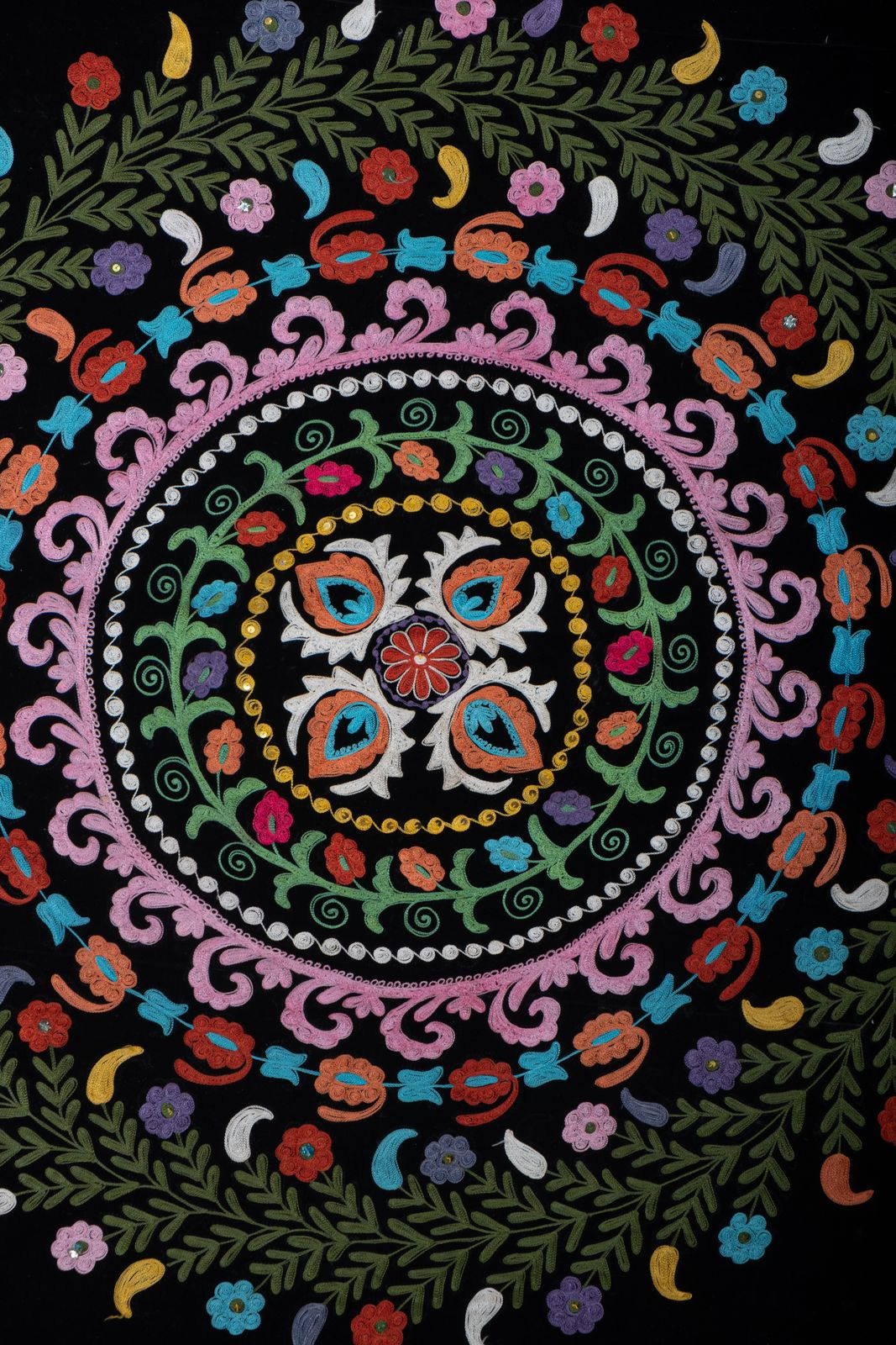 Square Suzani Velvet Wall Hanging Decor   Uzbek Boho Tribal Textile photo for sale