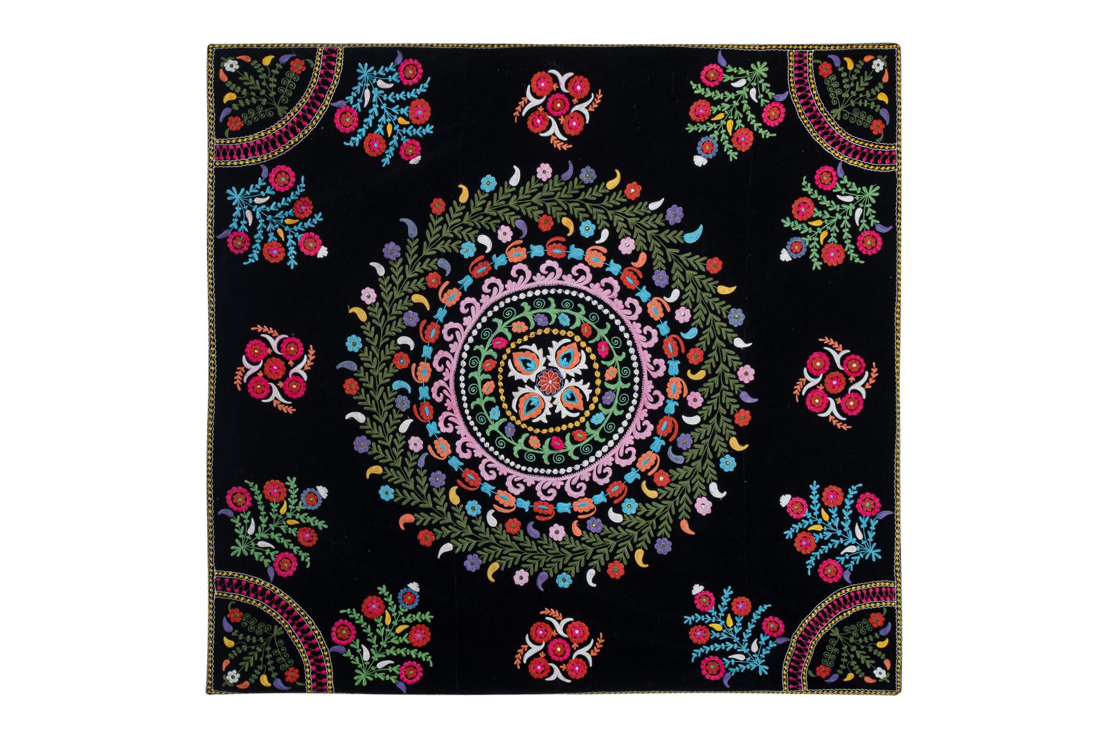 Square Suzani Velvet Wall Hanging Decor   Uzbek Boho Tribal Textile photo Textiles