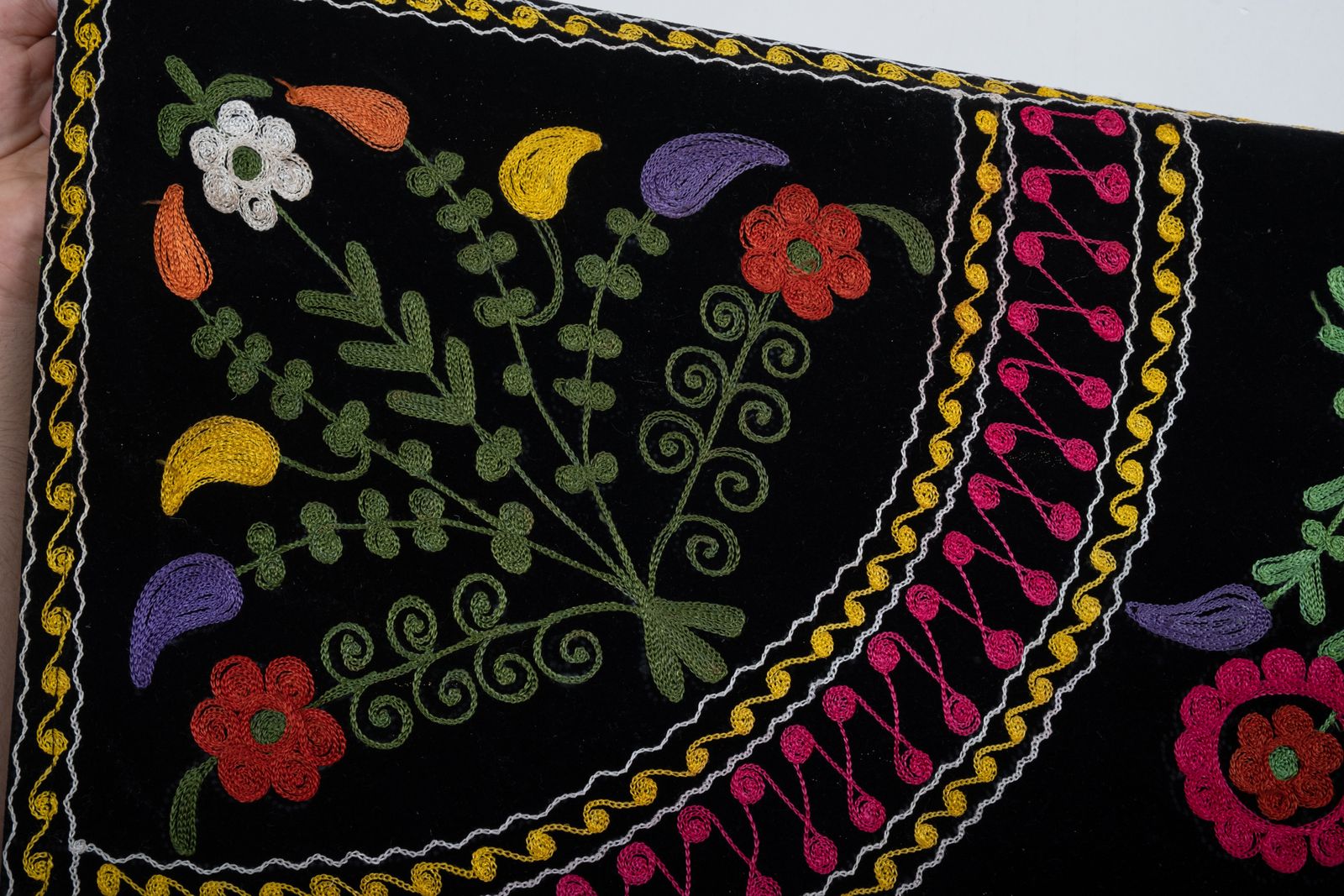 Square Suzani Velvet Wall Hanging Decor   Uzbek Boho Tribal Textile photo vintage