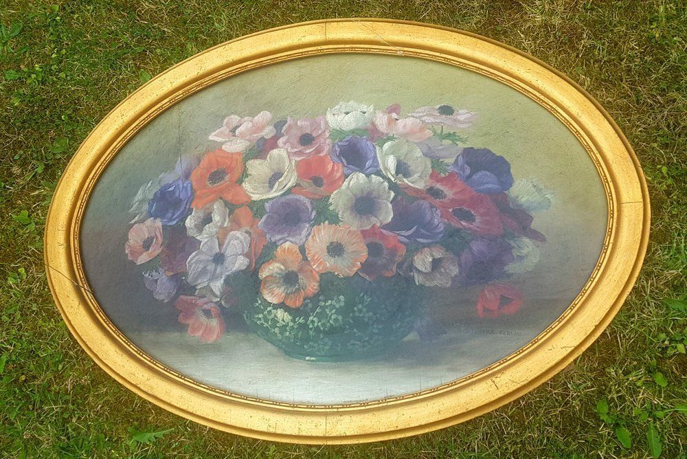 Romantic Still Life With Anemones, Early 20th Century, Oil On Canvas