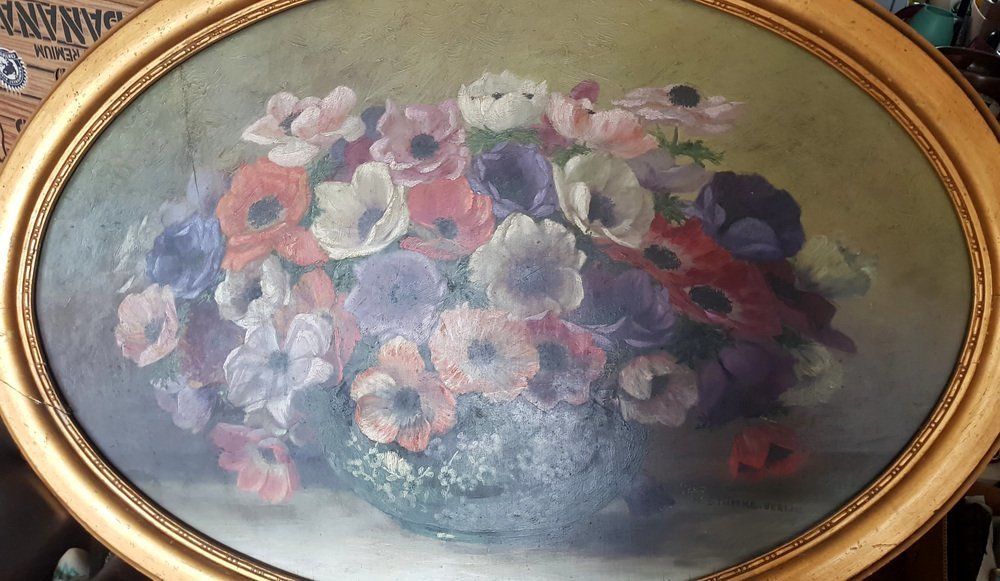 Romantic Still Life With Anemones, Early 20th Century, Oil On Canvas photo Art