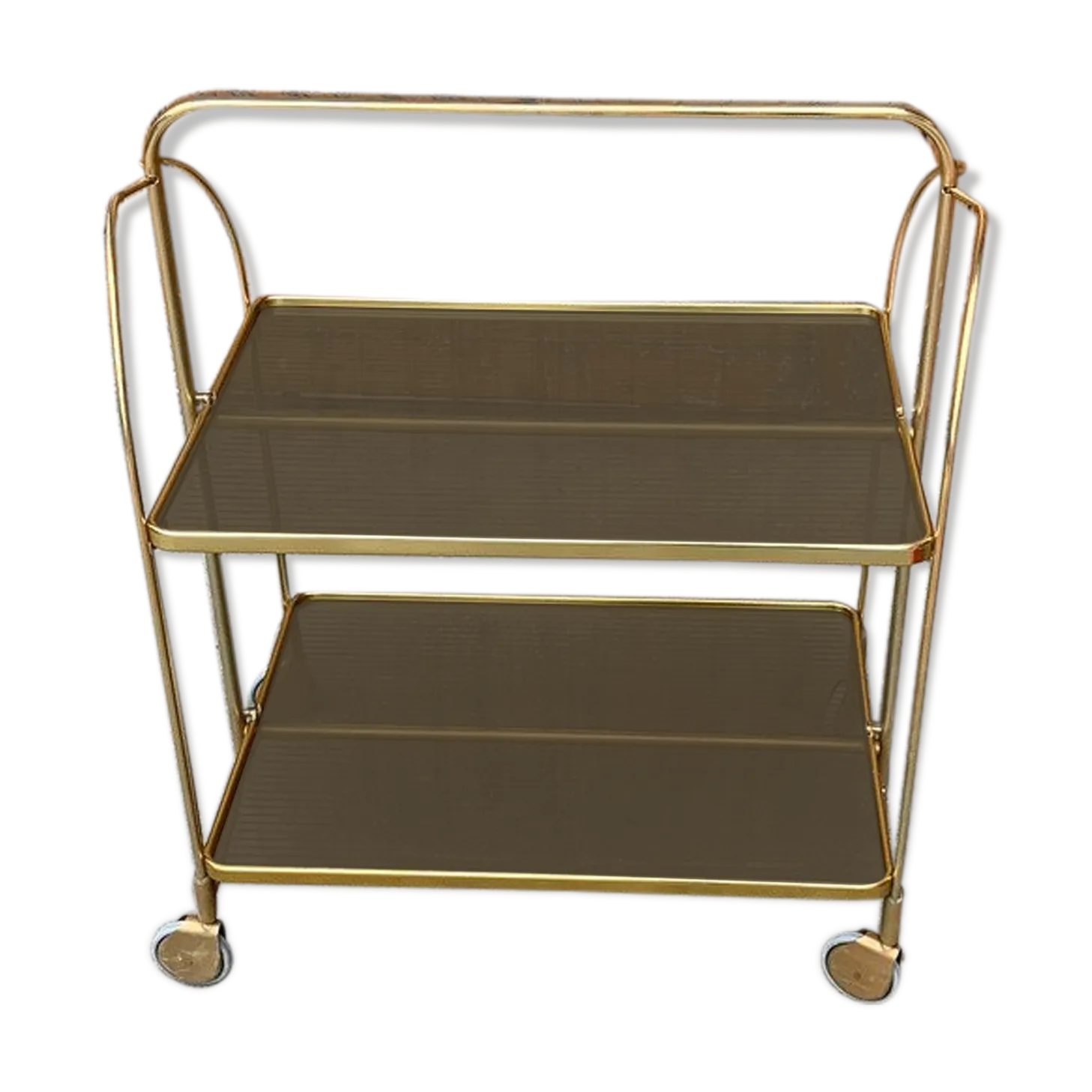 Vintage Folding Trolley In Gold Brass And Plastic