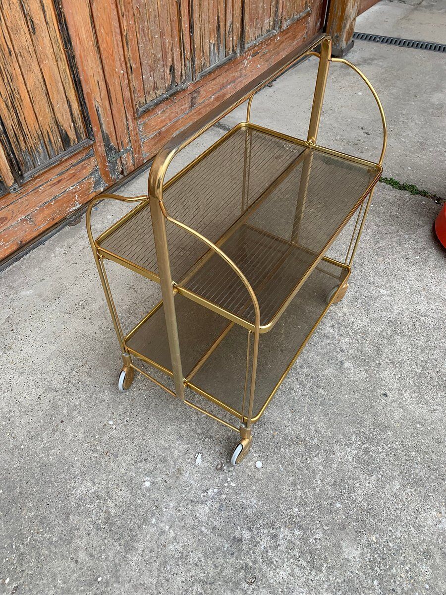 Vintage Folding Trolley In Gold Brass And Plastic photo vinterior