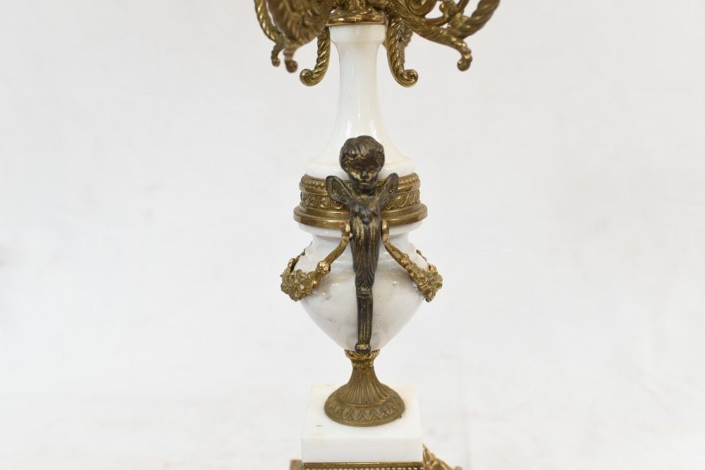 French Gilt Candelabra Marble Urn Cherub Candles photo vinterior