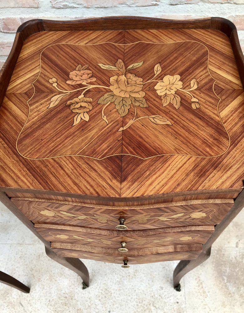 Early 20th Century French Bedside Tables In Marquetry & Bronze With Iron Details, Set Of 2 photo furniture