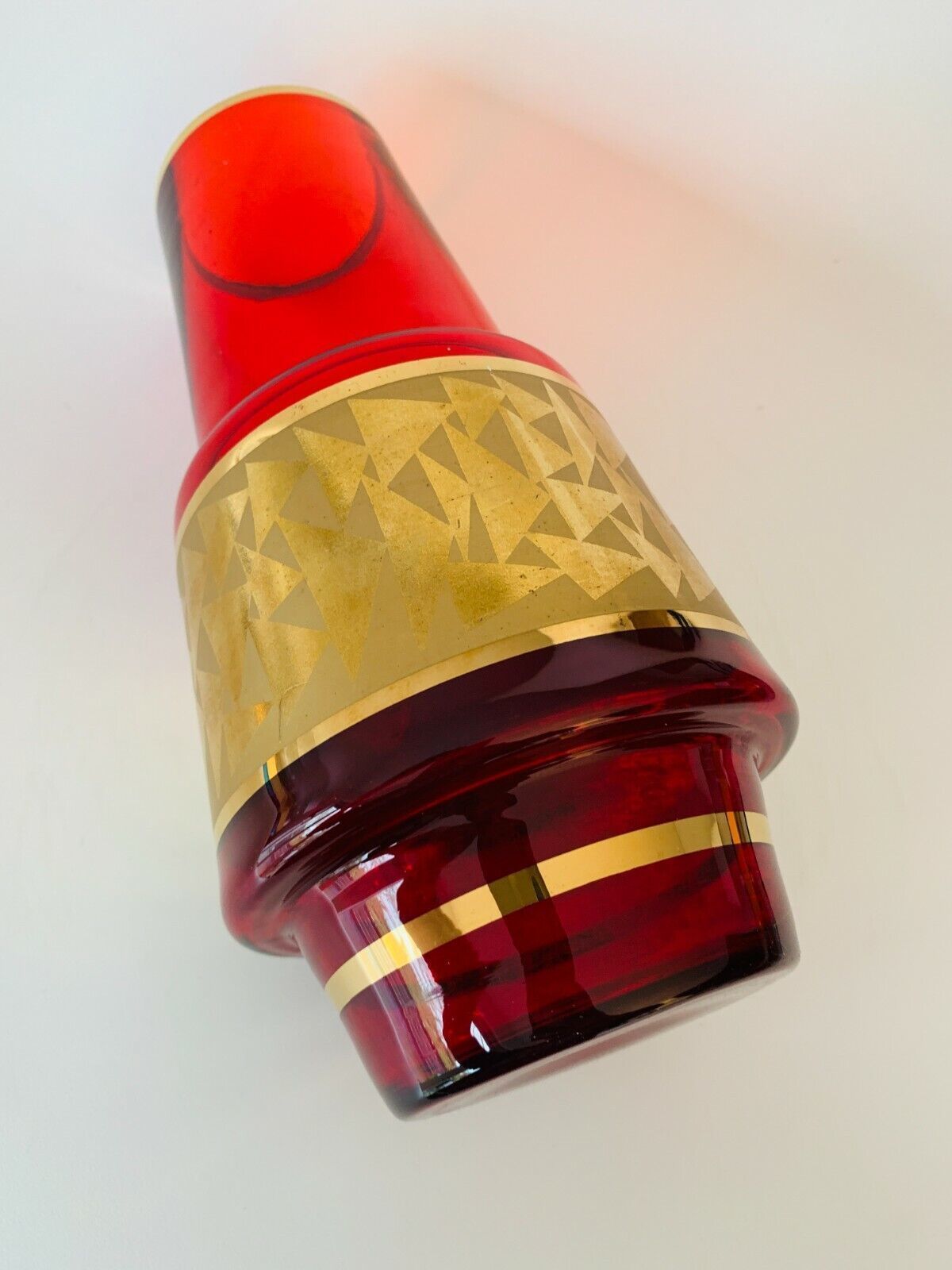 Mid Century Czech Jan Gabrhel Gilt Ruby Coloured Glass Vase 1960s photo 70.0