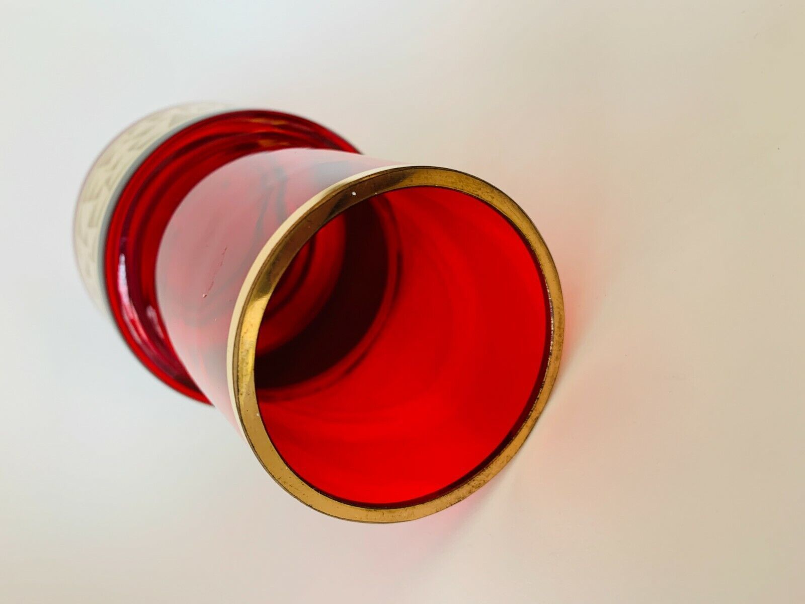 Mid Century Czech Jan Gabrhel Gilt Ruby Coloured Glass Vase 1960s photo buy