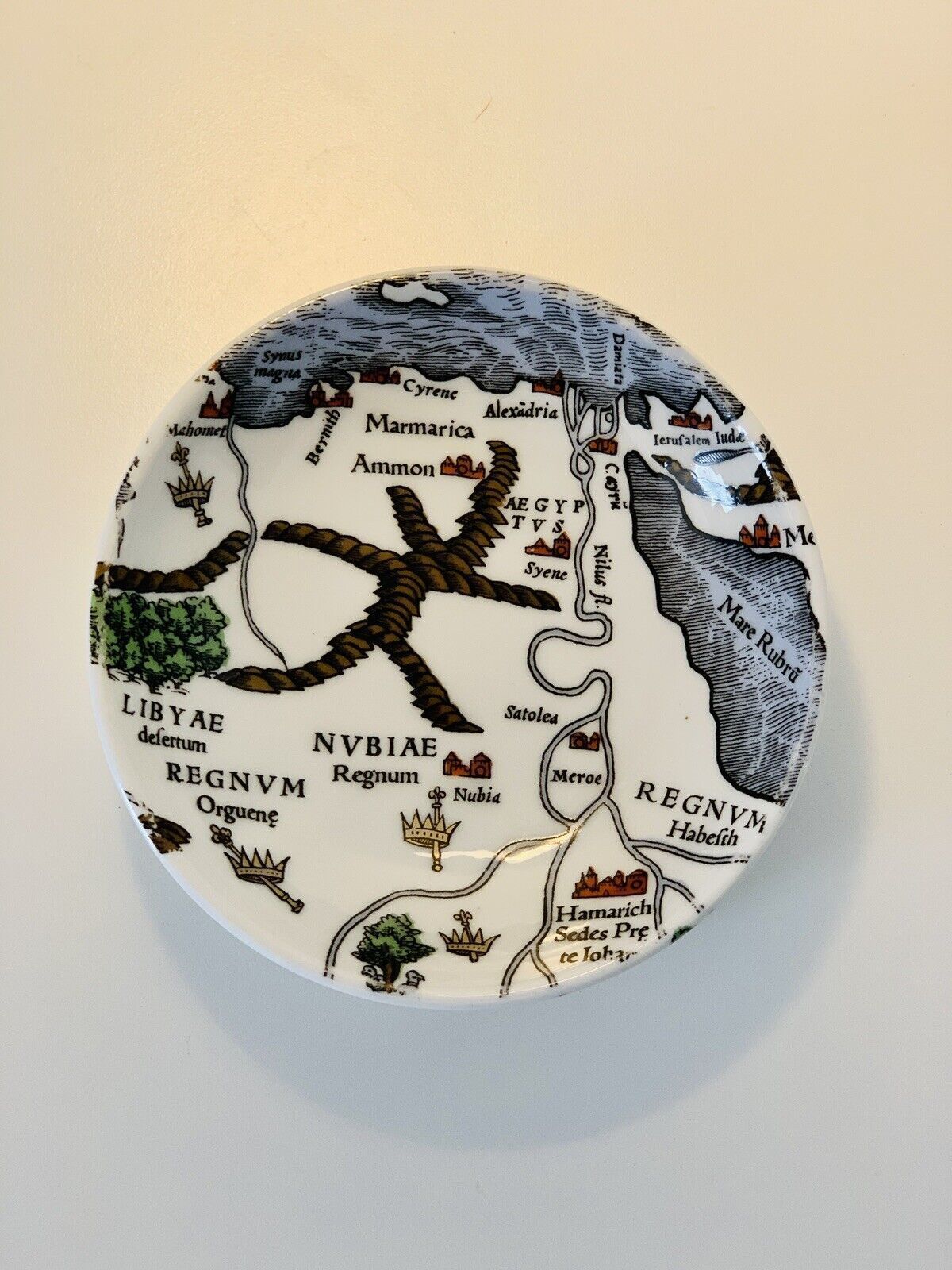 Mid Century Trinket Dish With Medieval Map Of North Africa Ptolemy photo for sale
