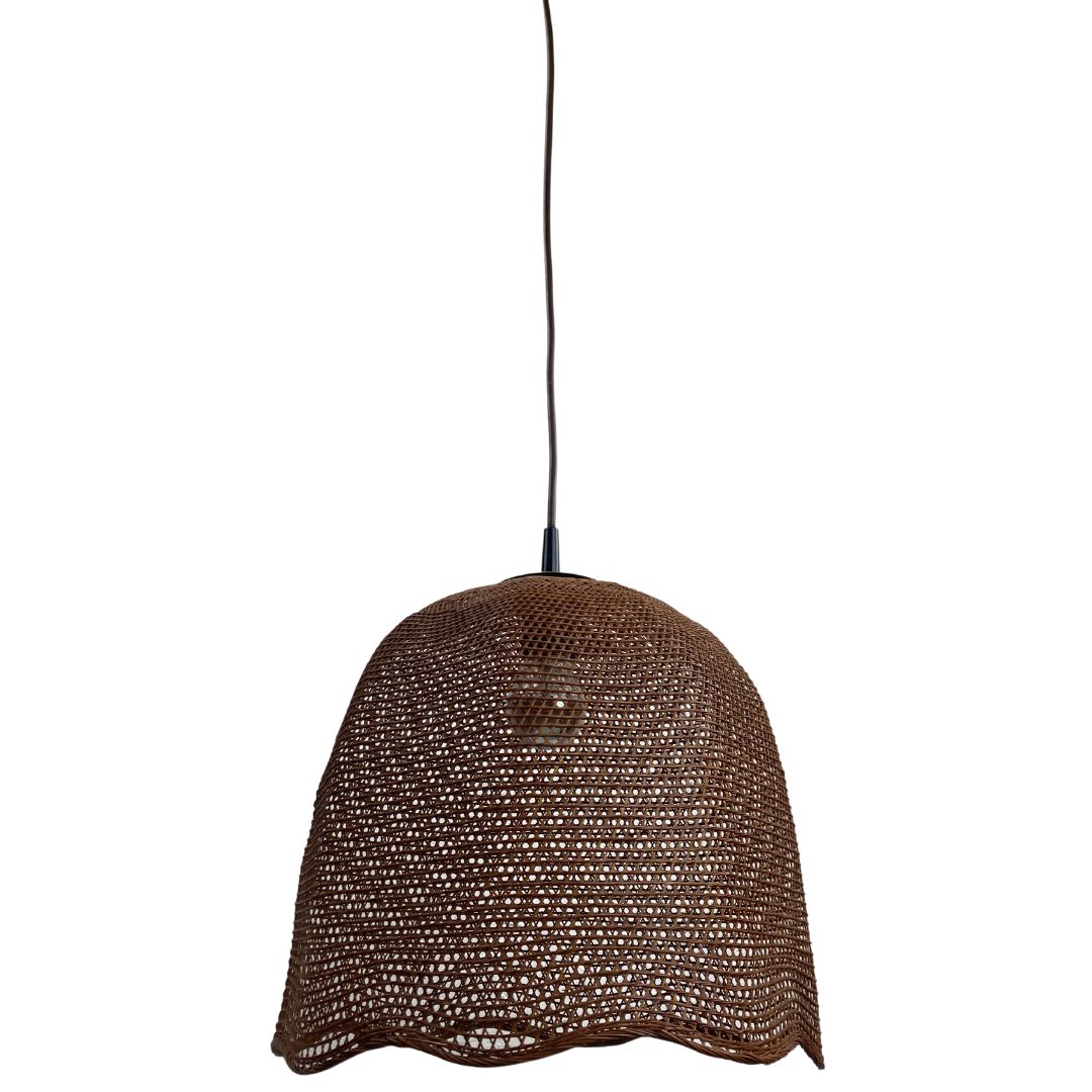 Rattan Wicker Webbing Beehive Pedant Hanging Lamp With Brass, Dutch 1960s photo vinterior