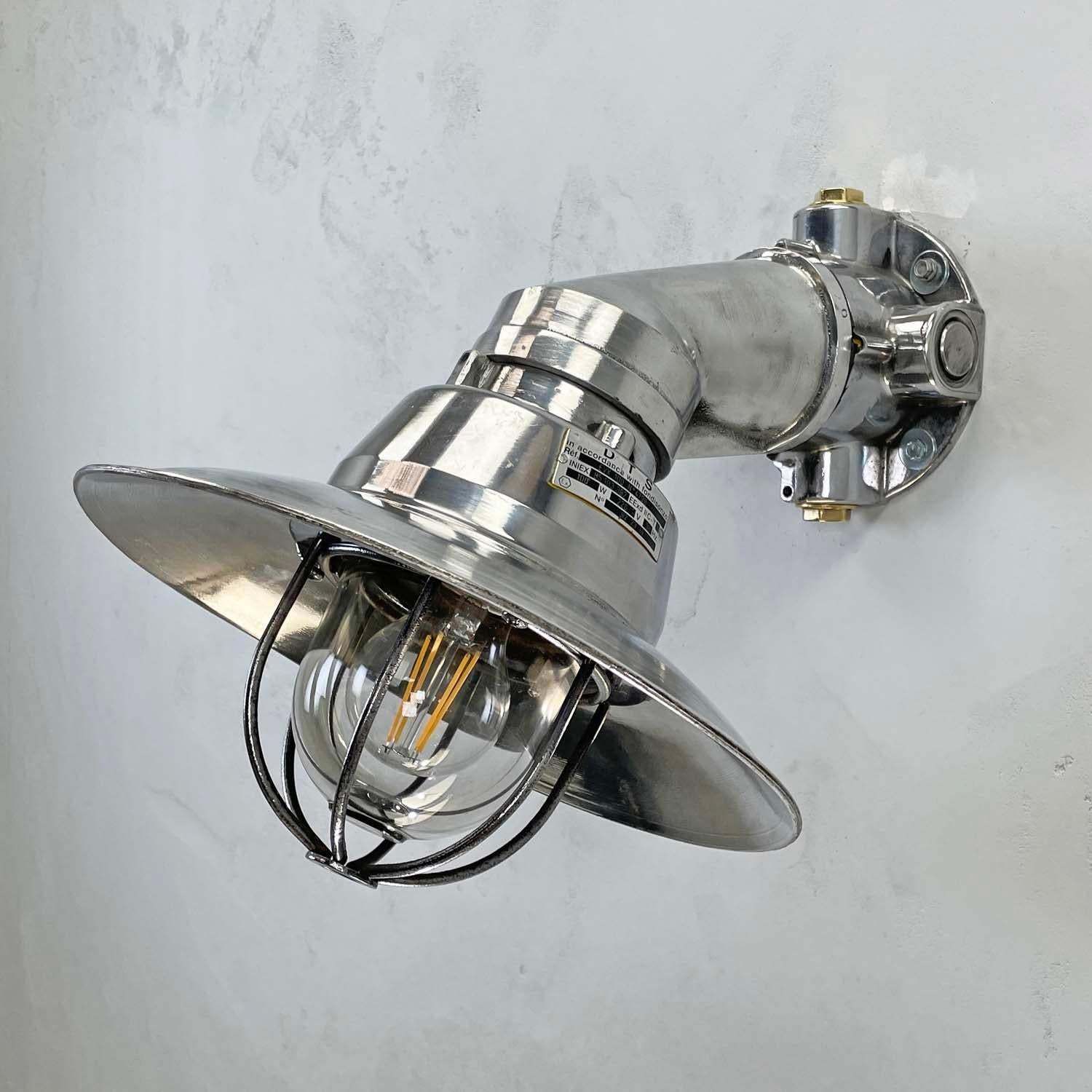 1980's Italian Cast Aluminum Flameproof Cantilever Wall Sconce With Cage & Shade