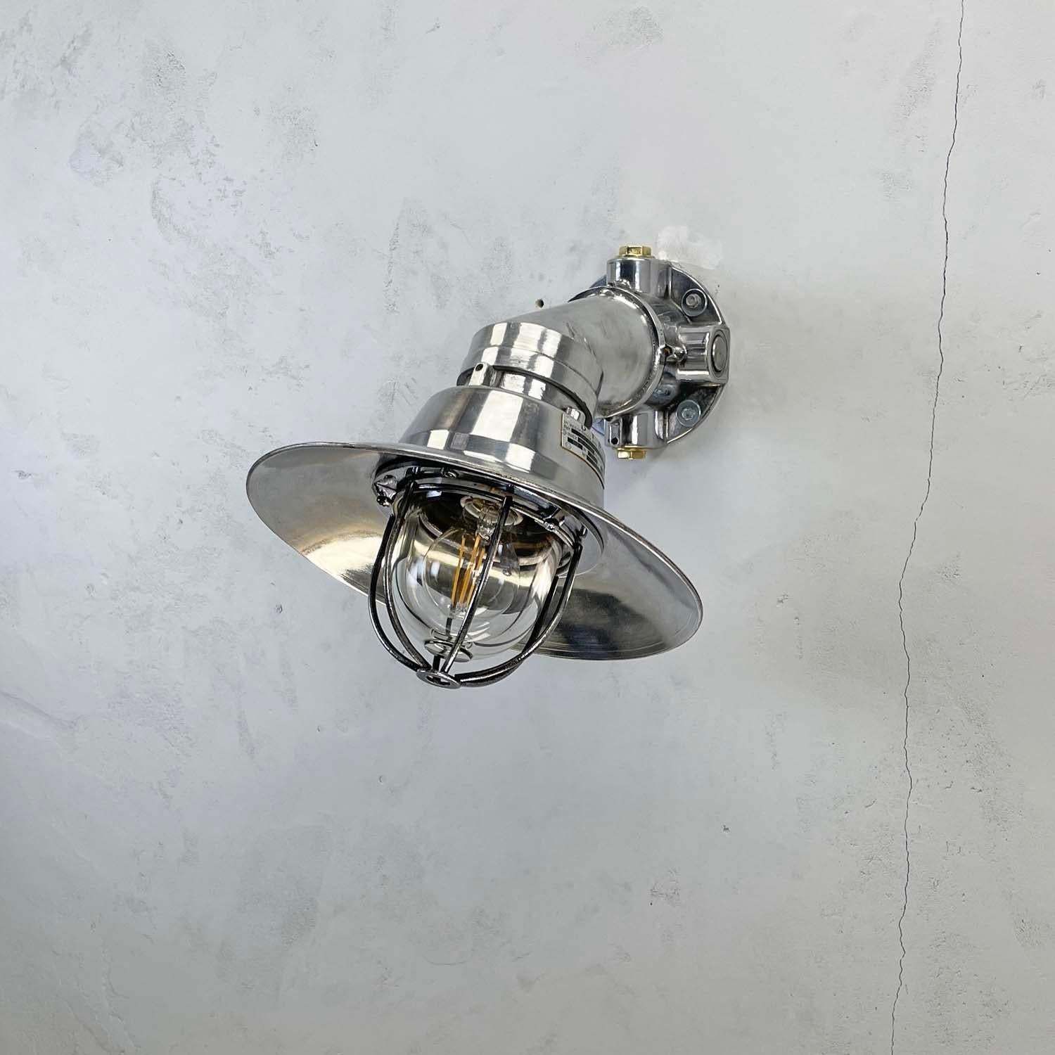 photo for sale 1980's Italian Cast Aluminum Flameproof Cantilever Wall Sconce With Cage & Shade