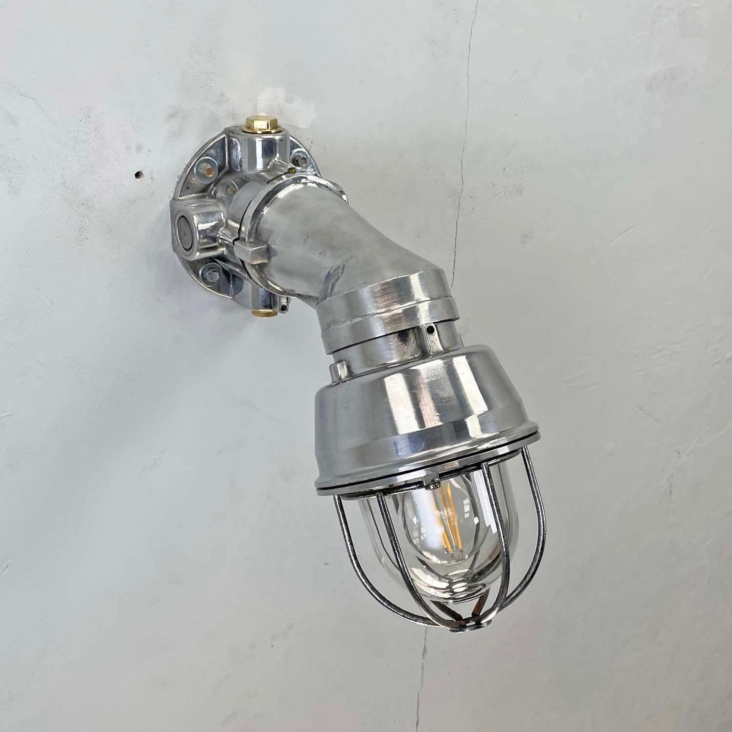 1980's Italian Cast Aluminum Flameproof Cantilever Wall Sconce With Cage & Glass photo Lighting