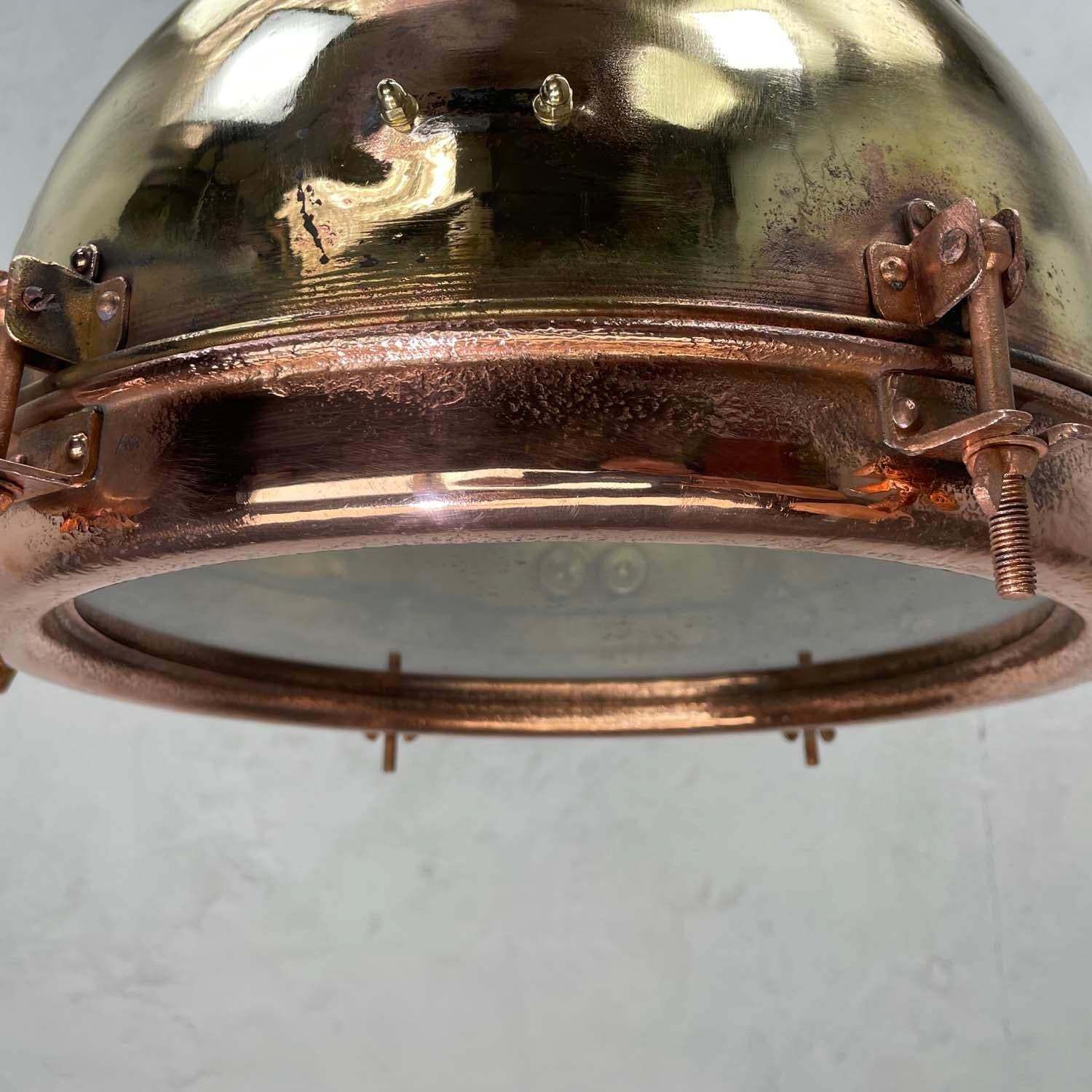photo furniture 1960s Japanese Industrial Brass, Copper And Glass Dome Pendant Light