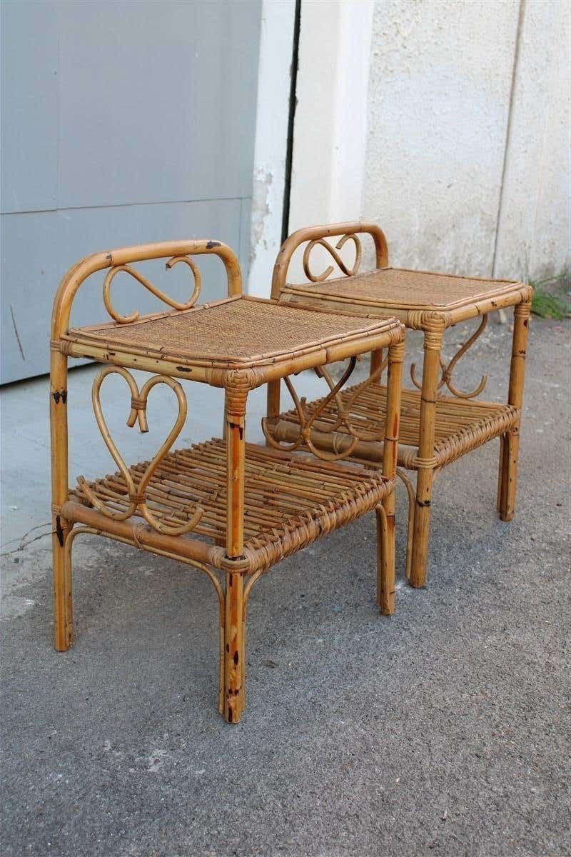 Pair Night Stands Mid Century Italian Design Bamboo Minimal 1950s photo Furniture