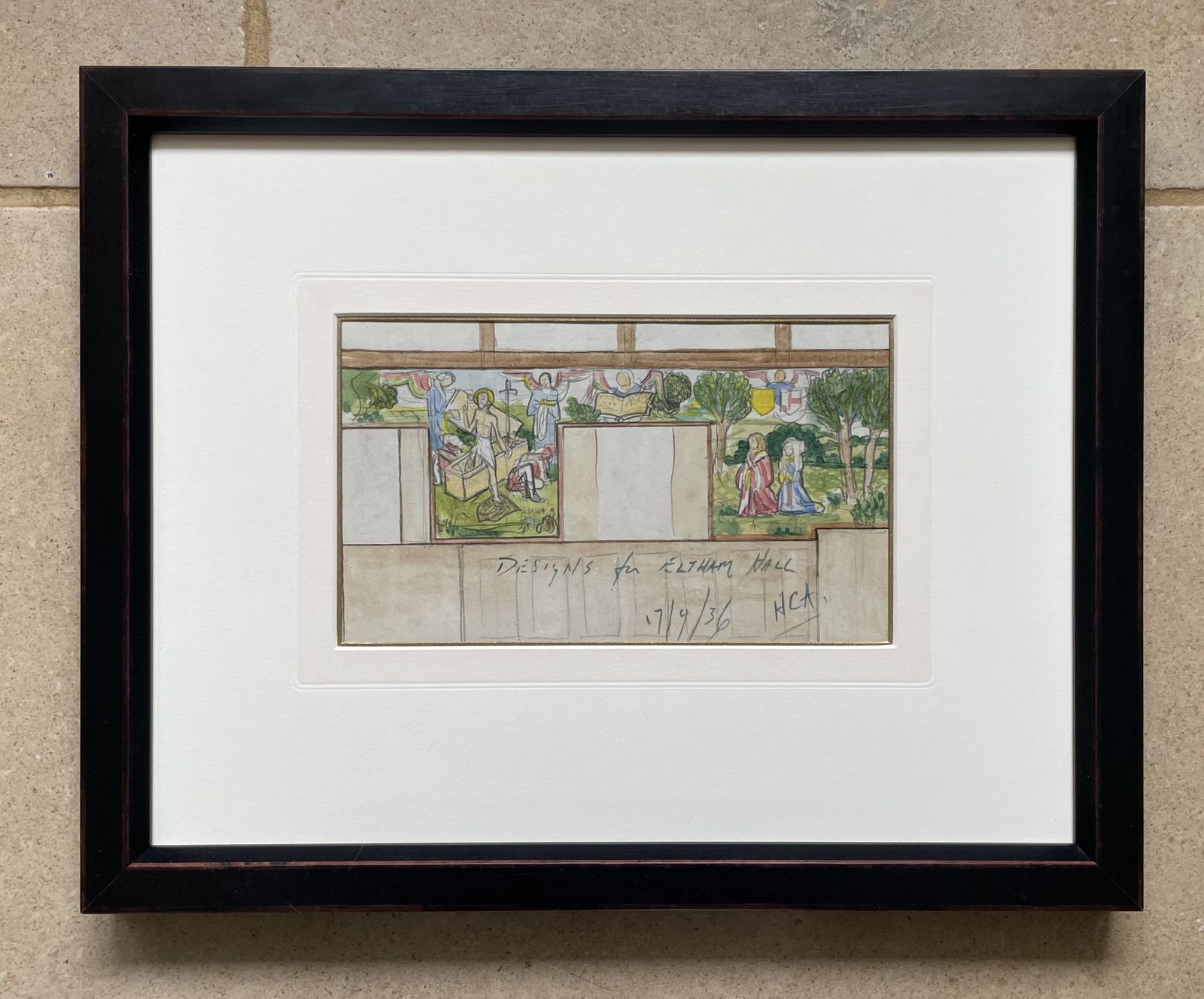 1930s British Watercolour Design For Mural By Harry Carleton Attwood photo furniture