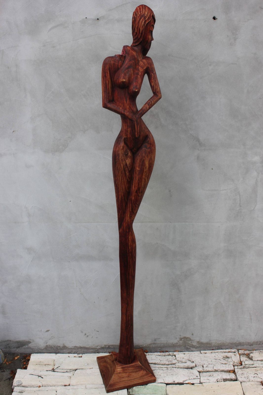 Vintage Exotic Statue Of Woman 61 Inches Naked Female Wooden Figurine Man Cave Decor Birthday Gift For Man photo Art