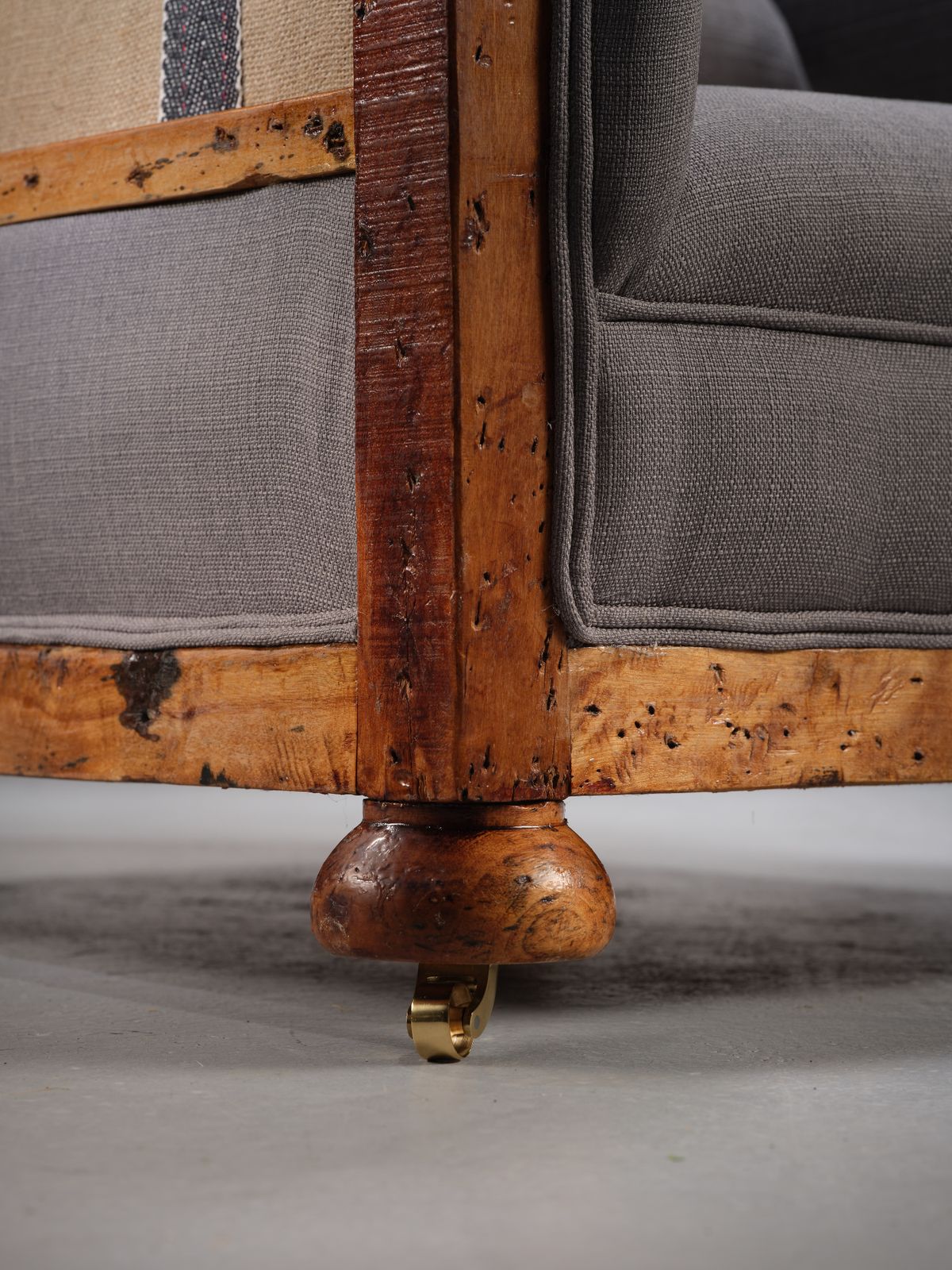 Quirky Deconstructed Oak Victorian Armchair In Grey Linen With Exposed Frame, Circa 1920’s photo vintage