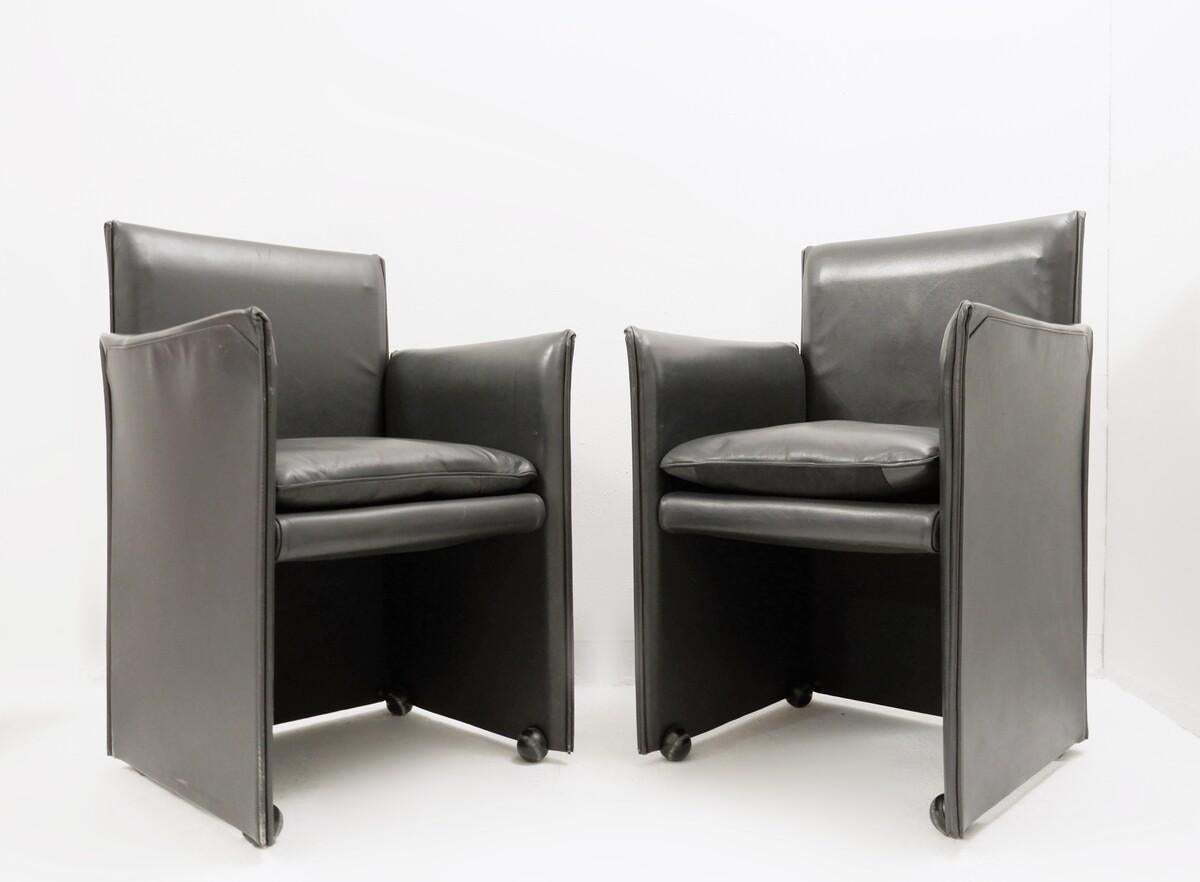 Mid Century Modern Mod.401 "Break" Chairs By Mario Bellini, Mouse Grey Leather photo vintage