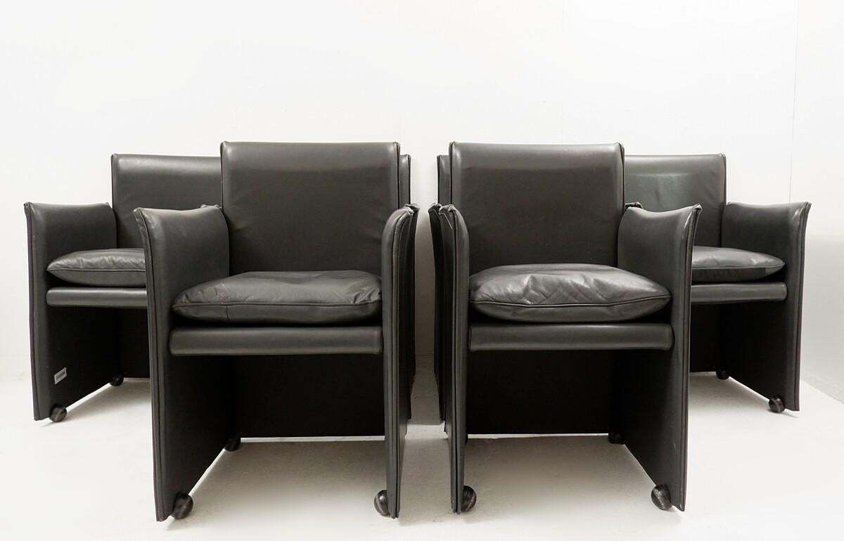 photo for sale Mid Century Modern Mod.401 "Break" Chairs By Mario Bellini, Mouse Grey Leather