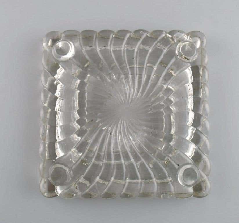 Baccarat, France, Square Art Deco Bowl / Dish In Clear Art Glass, 1930s / 40s photo vinterior