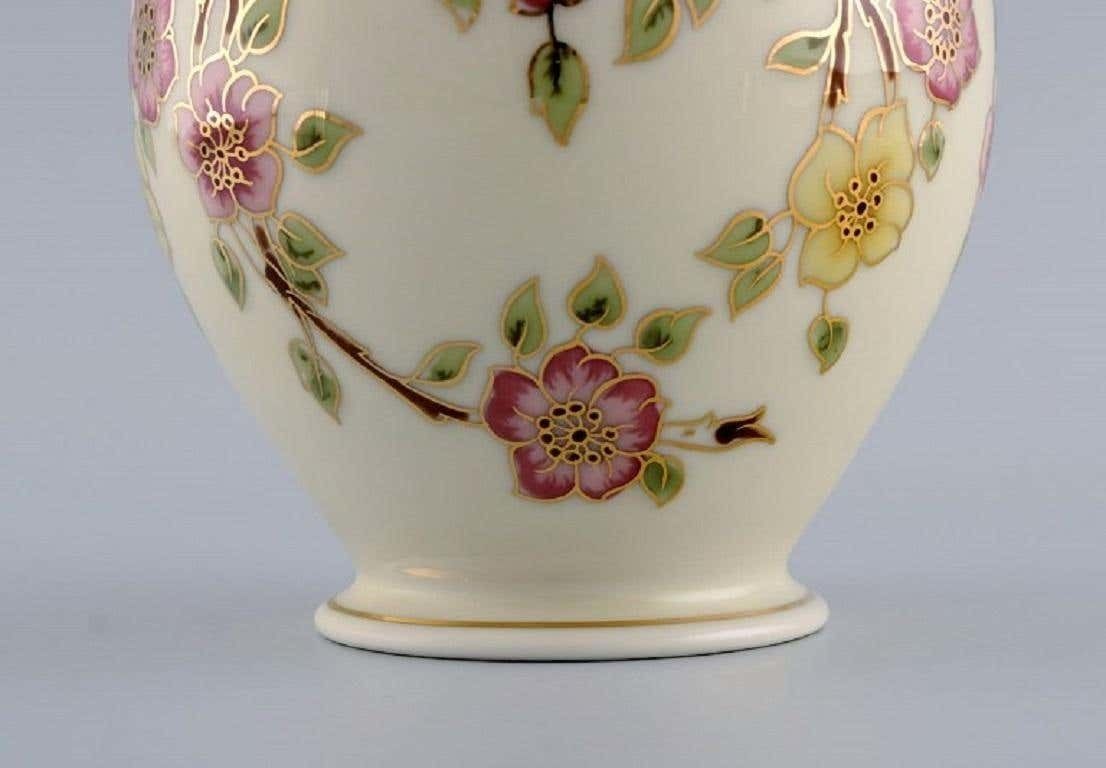 Zsolnay Vase In Cream Coloured Porcelain With Hand Painted Flowers photo vinterior