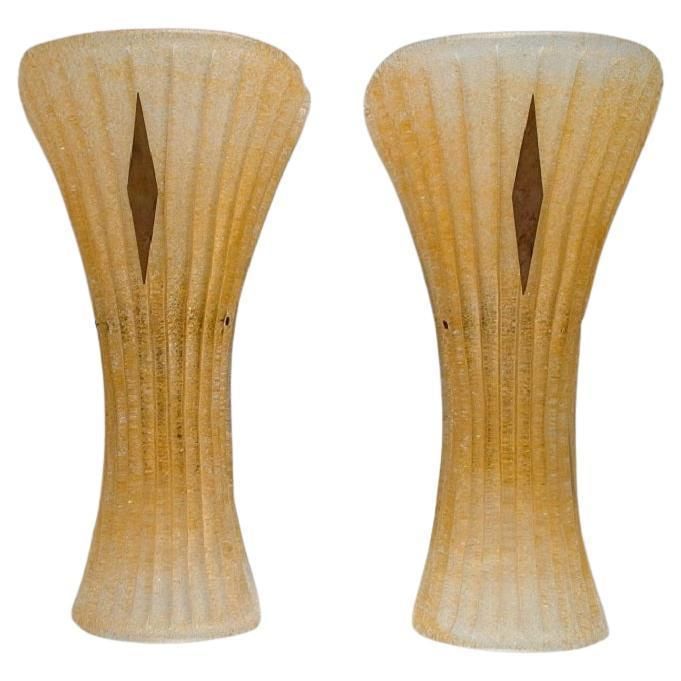 Barovier And Toso, Venice, A Pair Of Giant Wall Lamps In Fluted Art Glass