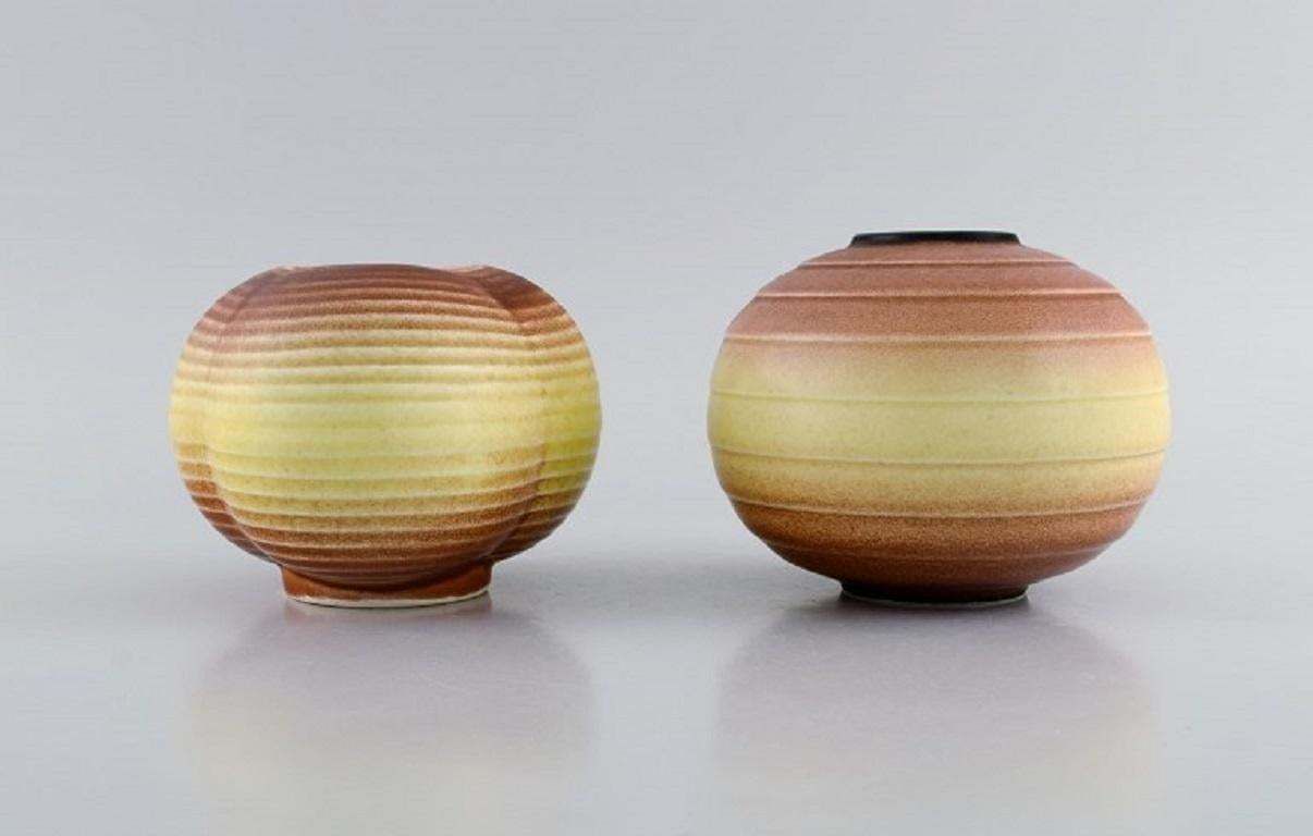 Gertrud Lönegren '1905–1970 For Rörstrand, Two Round Vases In Glazed Ceramics photo furniture