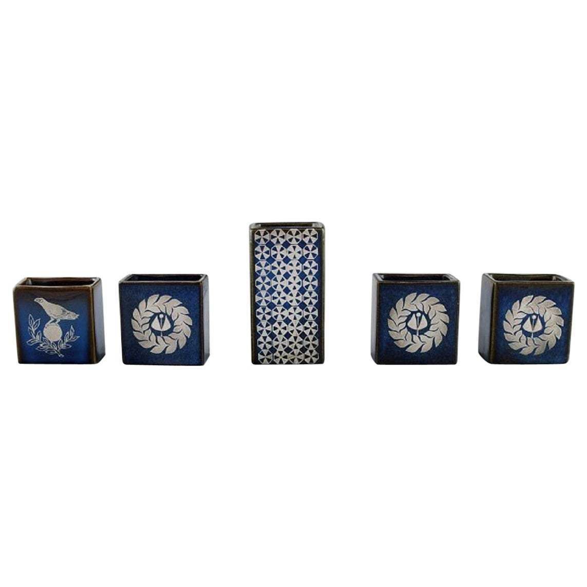 Sven Jonson (1919 1989) Gustavsberg. Five Small Lagun Vases In Glazed Stoneware.