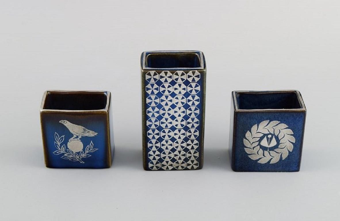 Sven Jonson (1919 1989) Gustavsberg. Five Small Lagun Vases In Glazed Stoneware. photo for sale
