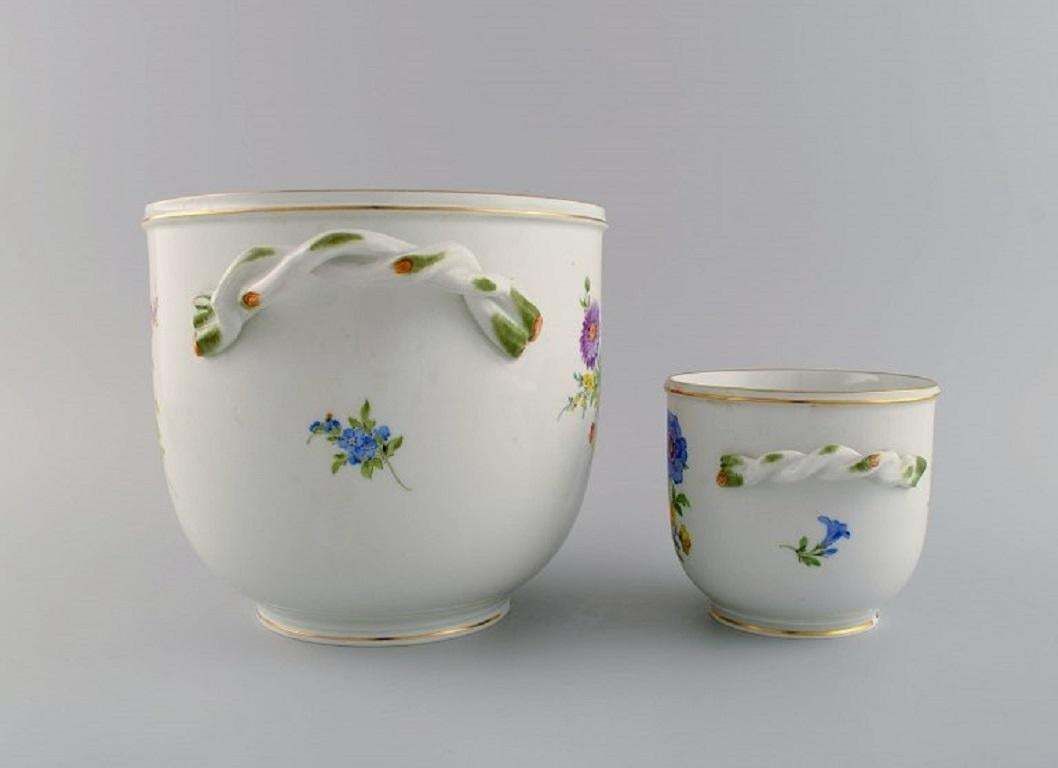 Meissen Wine Cooler And Vase In Hand Painted Porcelain With Flowers photo for sale