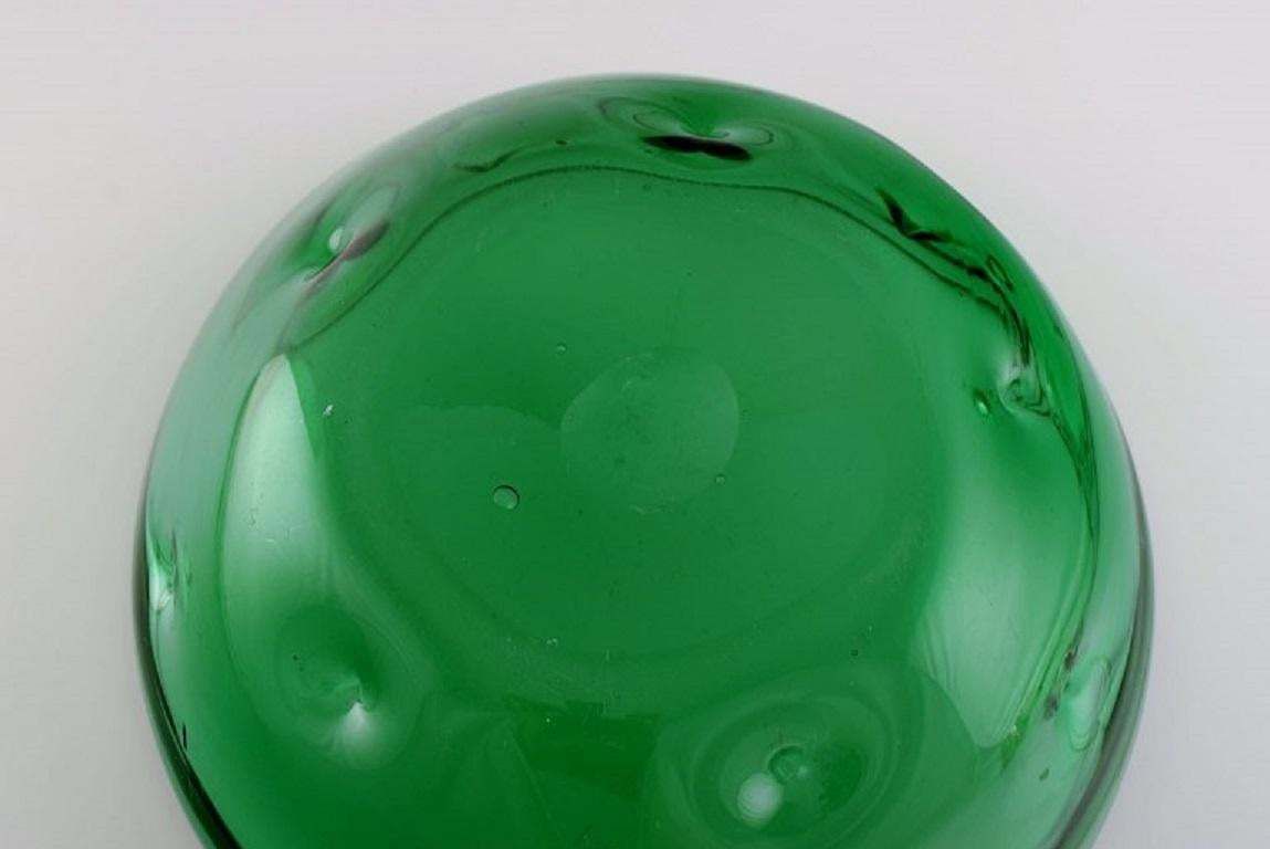 Scandinavian Glass Artist. Unique Bowl In Green Mouth Blown Art Glass. photo buy