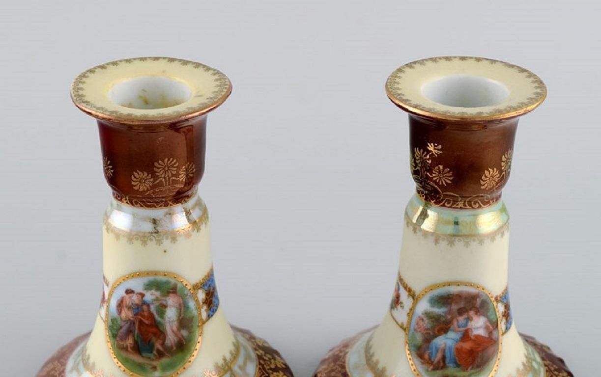 Two Candlesticks And Ink Dryer In Hand Painted Porcelain, Vienna, Early 20th C photo Home Decor